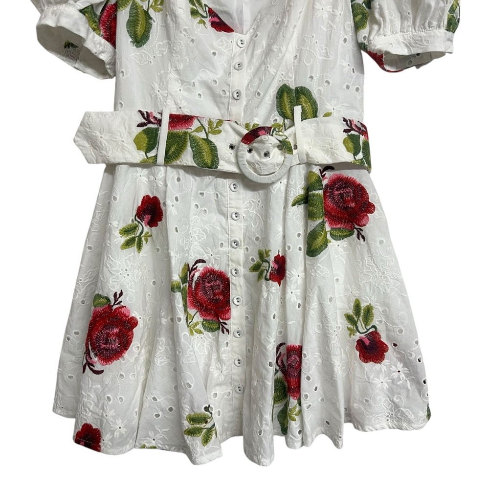 Majorelle Mackenzie Floral Rose Puff Sleeve Belted Mini Dress Bloggers Fave - Picture 5 of 8